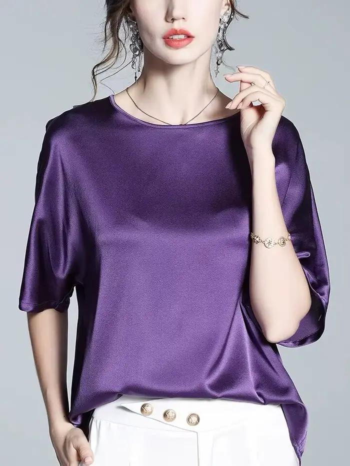 Printemps 2026 femmes chemise en soie glacée Vintage Blouse grande taille femmes demi manches acétat
