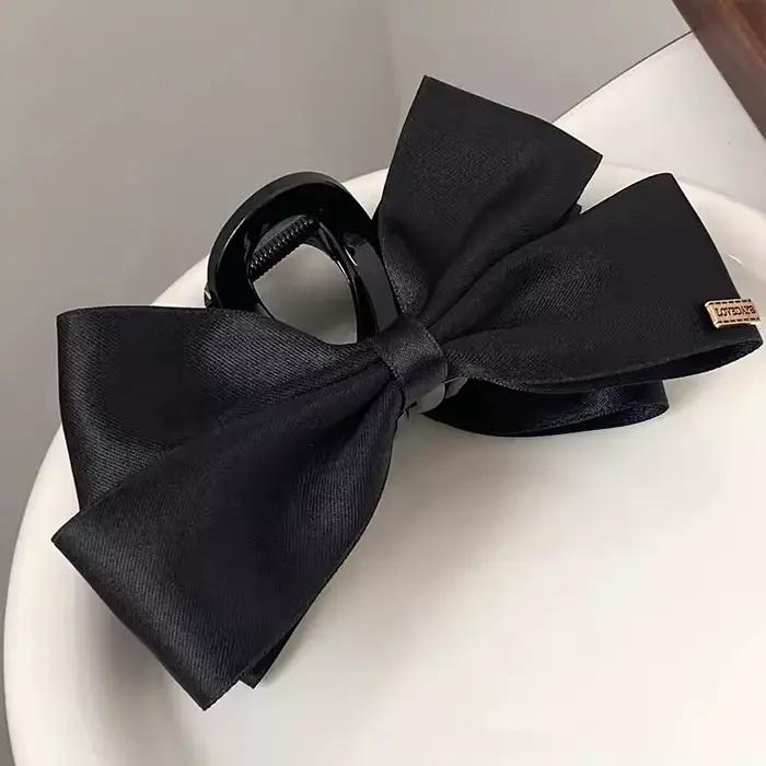 Pince à cheveux française élégante, pince à griffes avec nœud noir, Style Hepburn pour femmes et fil