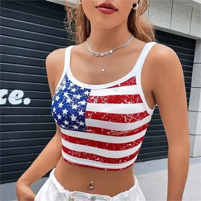 Gothique Punk nouveau 2024 drapeau américain haut court Sexy dos nu réservoir mince femmes Mini gile
