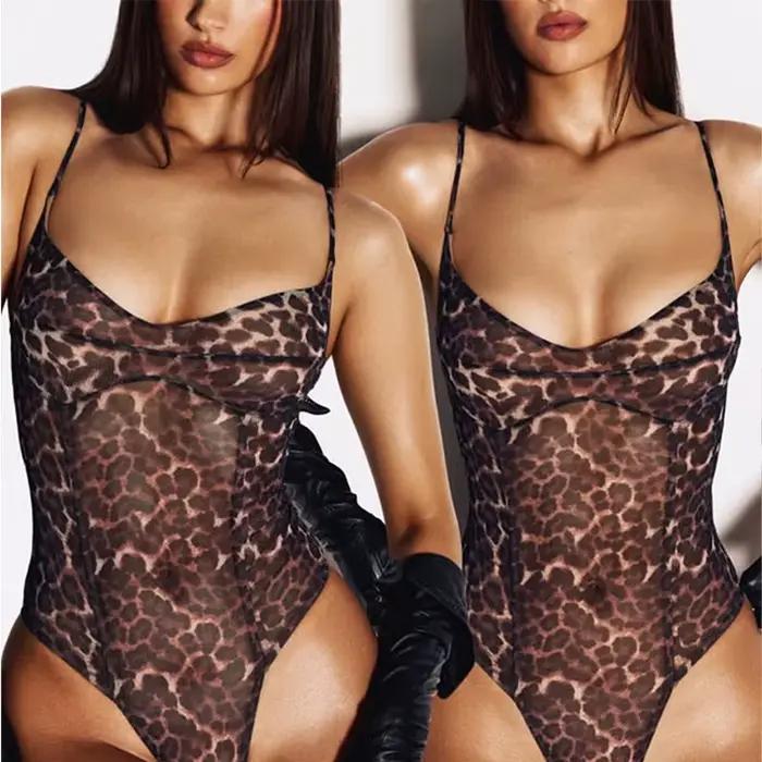 Body léopard en maille pour femmes, mode Sexy, Streetwear, bretelles, sans manches, col Slash, slim,