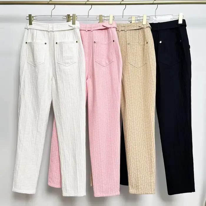 S-3XL printemps et automne nouveau tissu Jacquard de haute qualité avancé tout-assorti pantalon déco