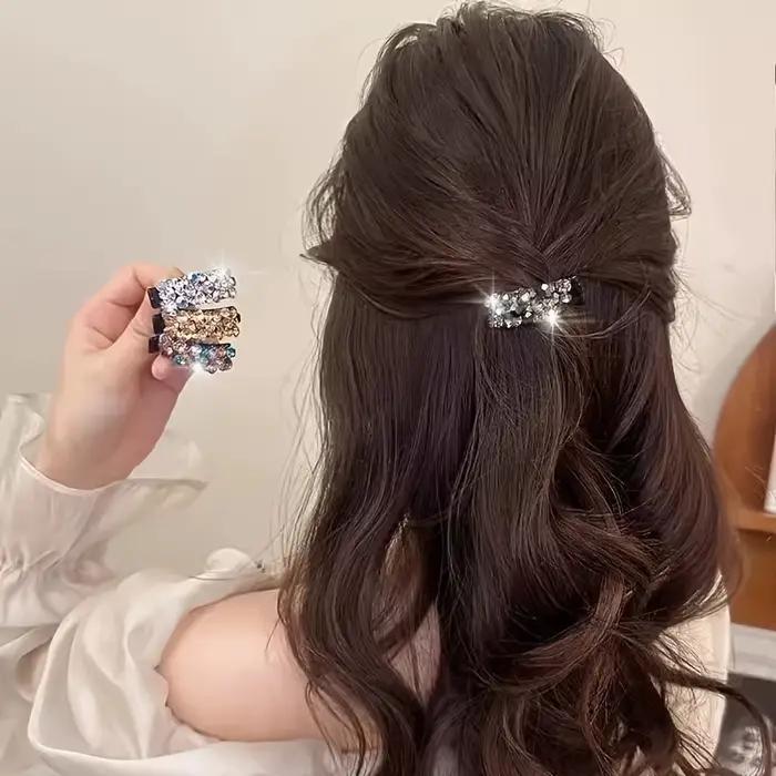 Pinces à cheveux élégantes en strass pour femmes, 6 pièces, petites pinces latérales colorées en cri