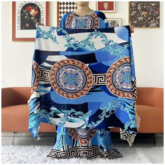 Caftan en coton imprimé floral africain Dashiki pour femmes, robes Maxi décontractées d'été avec gra