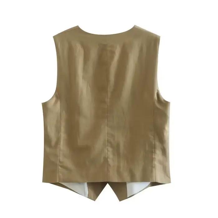 EllYANEllTIAN-Haut en Lin de Bergame pour Femme, Col en V, Simple Boutonnage, Court, Style CommPiedm