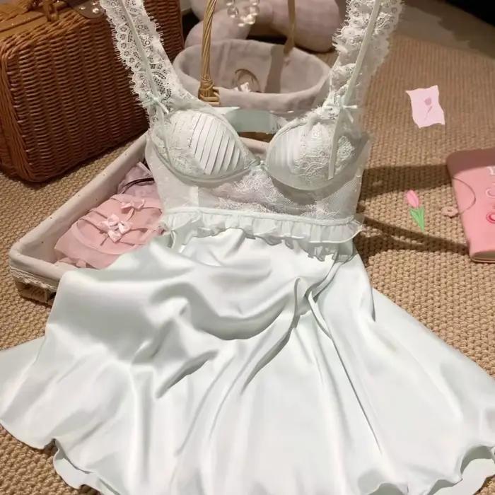 Chemise de nuit douce avec coussinet de poitrine pour femmes, vêtements de nuit mignons, pyjama en I