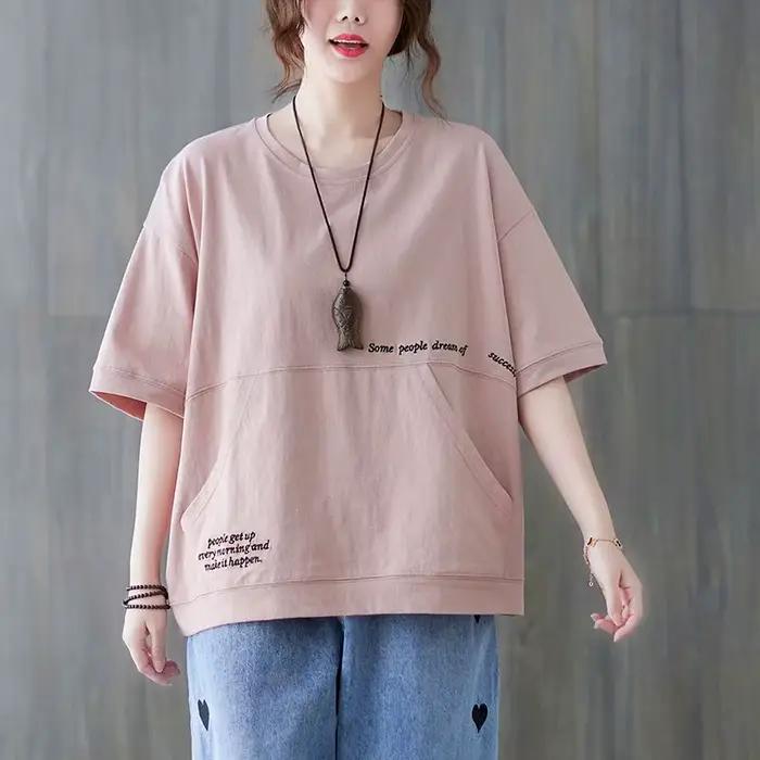 T-shirt à manches courtes pour femmes, 98% coton, mode, broderie, niche, décontracté, été