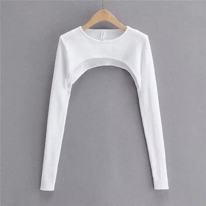 T-shirt tricoté à manches longues pour femmes, vêtements esthétiques Y2k, col rond, noir et blanc, S