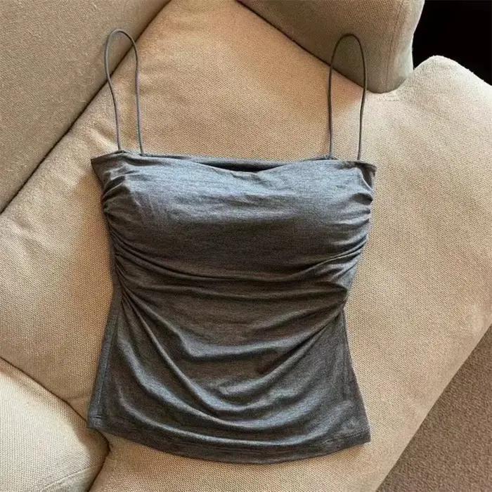Corset plissé à taille élégante, 1 pièce, support doux, coussinet de poitrine fixe, gilet sans manch