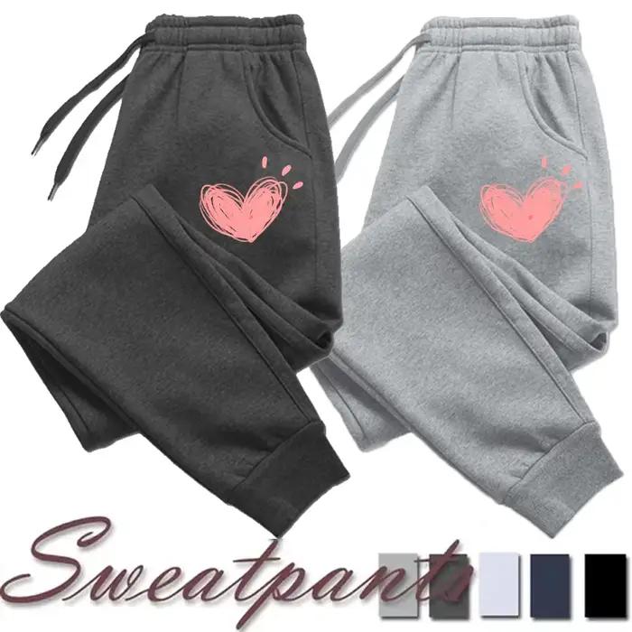 Femmes mignon coeur imprimé pantalons de survêtement automne hiver coton pantalons longs survêtement