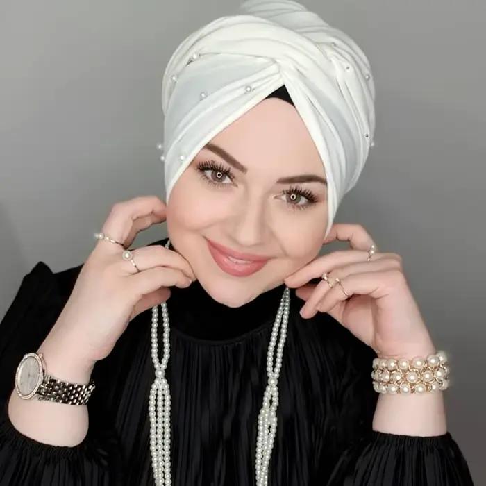 Mode musulmane perle noir Modal Hijab sous-capuchon Abaya Hijabs pour femme Abayas Jersey foulard ro