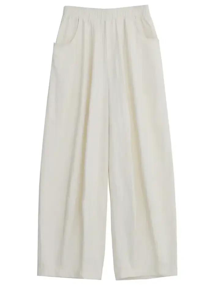 CHIC VEN femmes blanc pantalon solide décontracté taille élastique taille haute plissé jambe large f