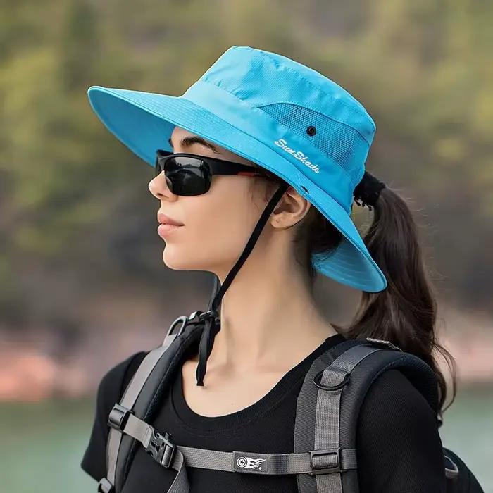 Xinbaoguan-Chapeau de soleil d'extérieur 100% polyester pour femme, respirant, pliant, avec trou pou