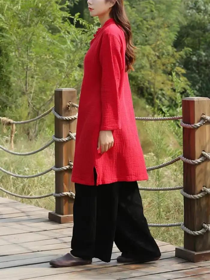 Robe en lin de coton pour femmes, robe vintage à boutons chinois, tenue chic et décontractée, robe é