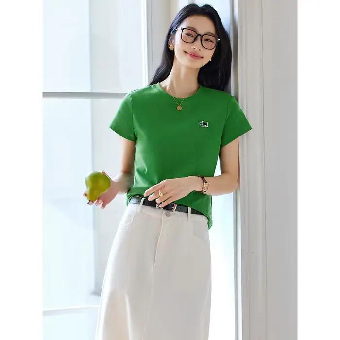 T-shirt minimaliste à manches courtes pour femme VIMLY, nouvelle collection été 2026, col rond, moti