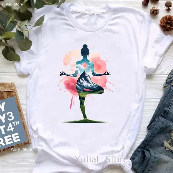 T-shirt blanc décontracté pour femmes, vêtements College, interconnexion, yoga, méditation, mode est