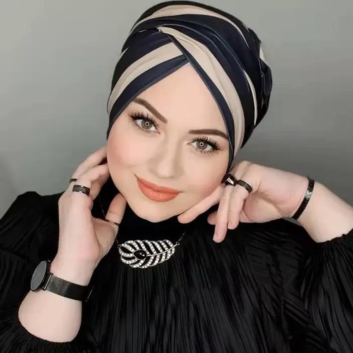 Mode musulmane perle noir Modal Hijab sous-capuchon Abaya Hijabs pour femme Abayas Jersey foulard ro
