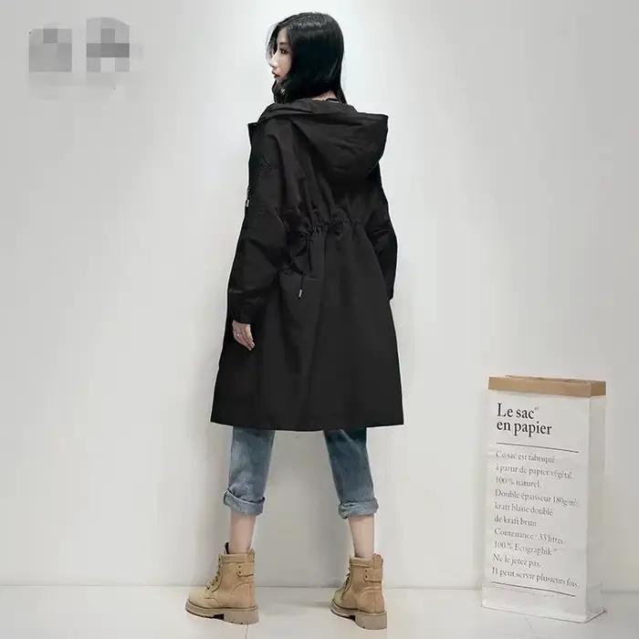 Coupe-vent brodé Long pour femmes, manteau Chic, ample, taille collectée, mode Hong Kong, nouvelle c