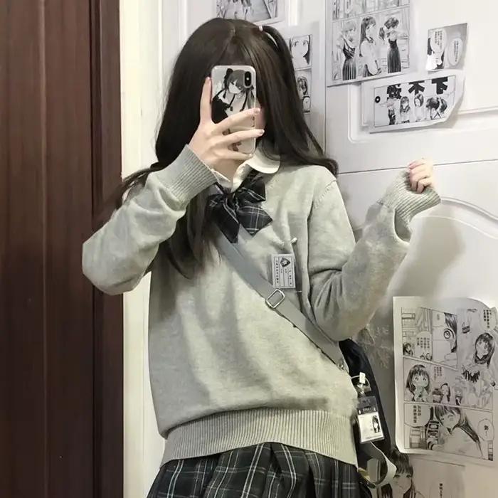 JK-Pull en tricot fin à col en V pour femmes, pull décontracté, pull tout macth, mode japonaise, sty
