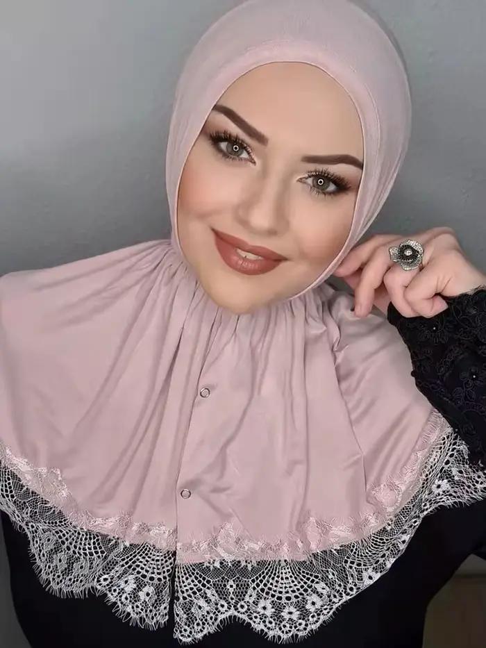 Musulman instantané Turban dentelle Modal Hijab Abaya Hijabs pour femme Abayas Jersey robe femmes éc