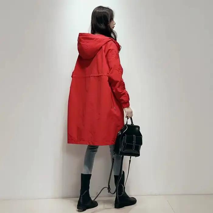 Coupe-vent brodé Long pour femmes, manteau Chic, ample, taille collectée, mode Hong Kong, nouvelle c