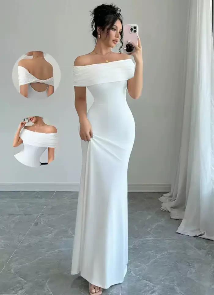 Robe de soirée à épaules dénudées, robe mi-longue moulante sexy sans manches pour femmes, robe de co