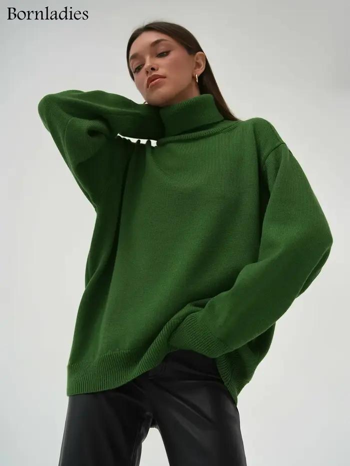 Bornladies-Pull à Col Roulé pour Femme, Vêtement Chaud, Décontracté, pour Automne et Hiver