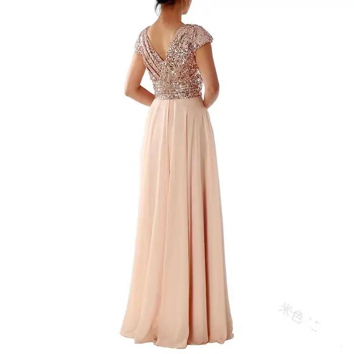 Robe longue à paillettes pour femmes, col rond, haut de rue, danse, mariage, Rhde promo, soirée, dem