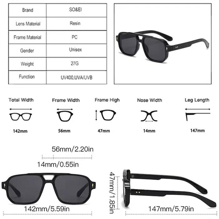 SO & EI Vintage Double ponts hommes lunettes de soleil carrées mode clair océan lentille lunettes fe
