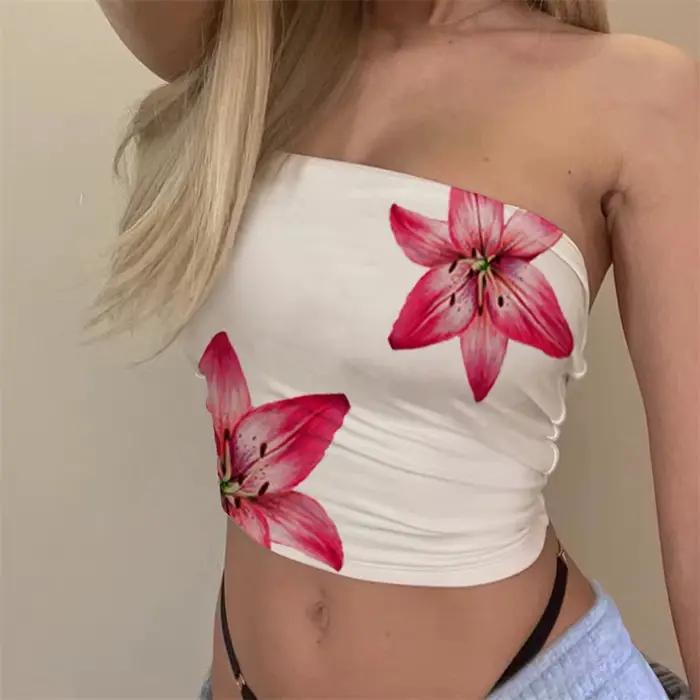 Hauts tubulaires d'été pour femmes, imprimé Floral, épaules dénudées, sans bretelles, Bandeau, vêtem