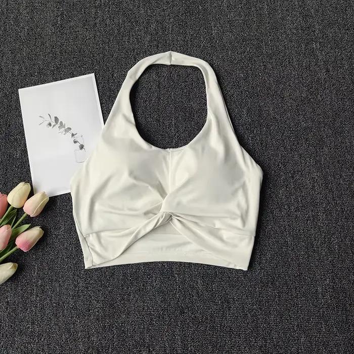 Soutien-gorge de sport à col halter effet seconde peau, soutien-gorge de fitness sexy anti-choc push