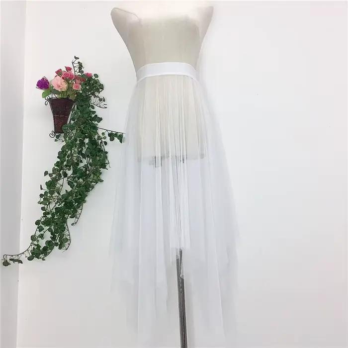 Jupe plissée en maille transparente pour femmes, Tutu en Tulle, taille haute, longue jupe noire irré