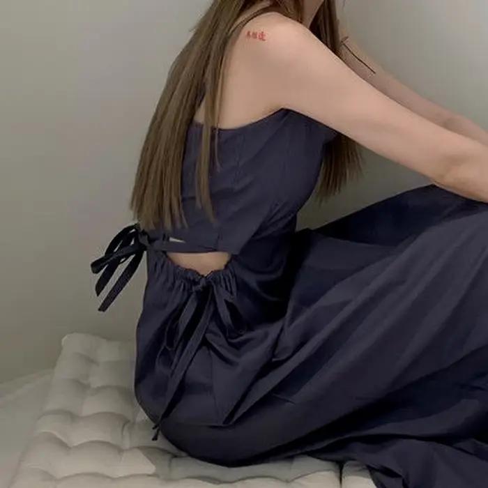 FIBRfur s-Robe trapèze chic pour femme, couleur unie, élégante, simple, bretelles spaghetti, basique