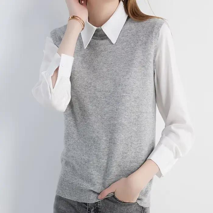 Pull femme gilet tricots pulls 100% laine chandails printemps automne Vintage tricot vêtements hauts