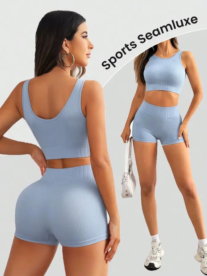 Ensembles d'entraînement 2 pièces pour femmes, court sans couture, précieux short taille haute, tenu