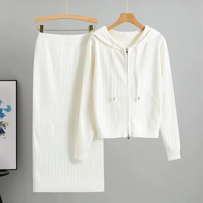 Cardigan tricoté pour femmes, taille haute, jupe enveloppée dans les fesses, costumes 2 pièces, ense
