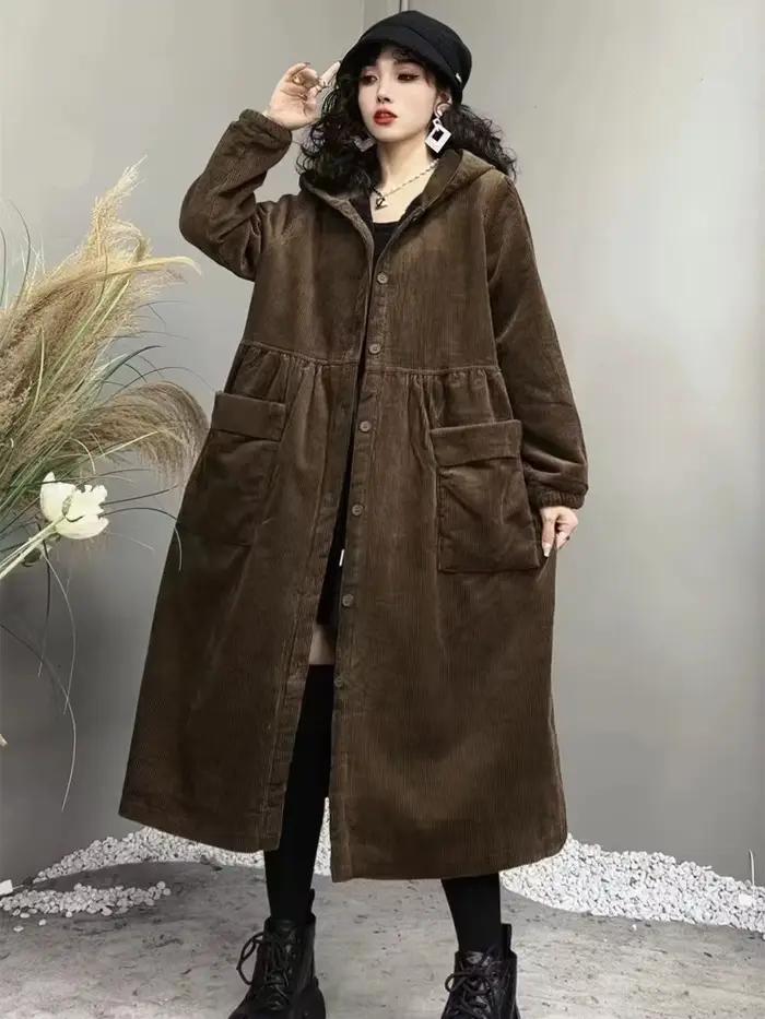 Manteau épais d'automne et d'hiver 2026, tendance, grand manteau coupe-vent marron, grande poche, ma