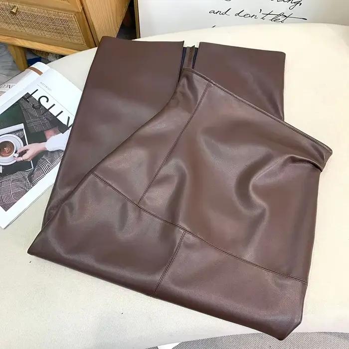 Jupes vintage en faux cuir PU pour femmes, jupes mi-longues sexy avec ourlet fendu, jupe sirène pour