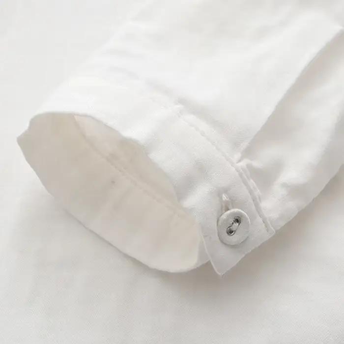 Chemise brodée de fleurs en fil double couche pour femmes, chemisier en coton femme, manches longues