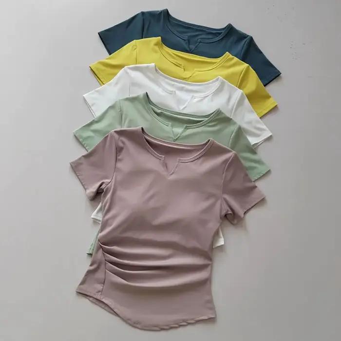 Chemises de sport pour femmes, T-shirt de Yoga à manches courtes, rembourré, serré, d'entraînement, 