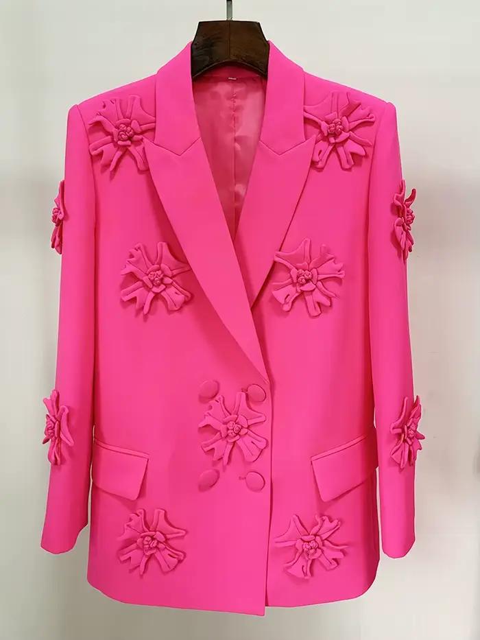 HIGH STREET Nouveauté 2026 Blazer long pour femme de créateur, à double boutonnage, avec appliques f