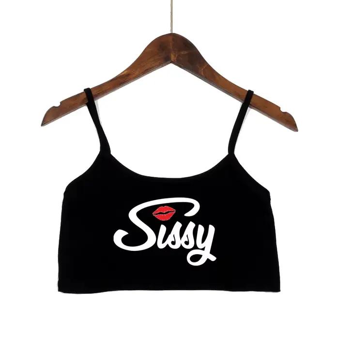 SISSY lettres lèvres rouges imprimer été femmes haut court Sexy élastique coton Camis sans manches c