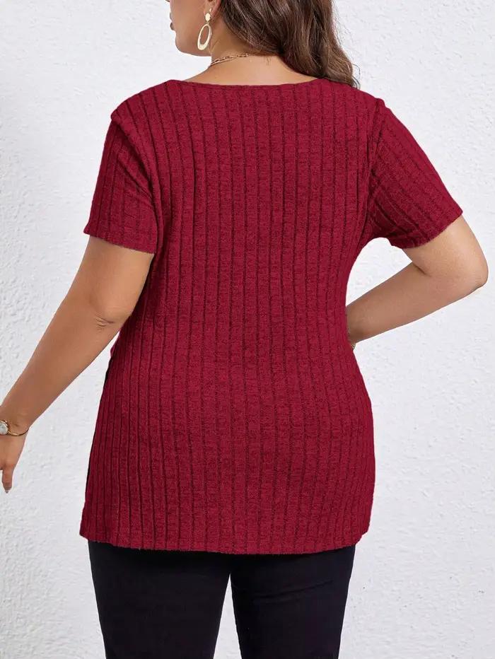 GIBSIE grande taille été col en V à manches courtes t-shirt femmes mode 2025 nouveau solide côtelé d