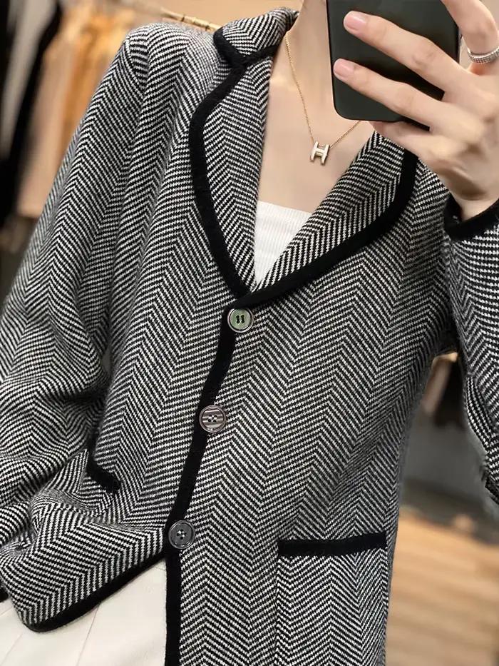 Automne hiver femmes pur cachemire laine costume manteau pull décontracté tricoté col sur mesure Car