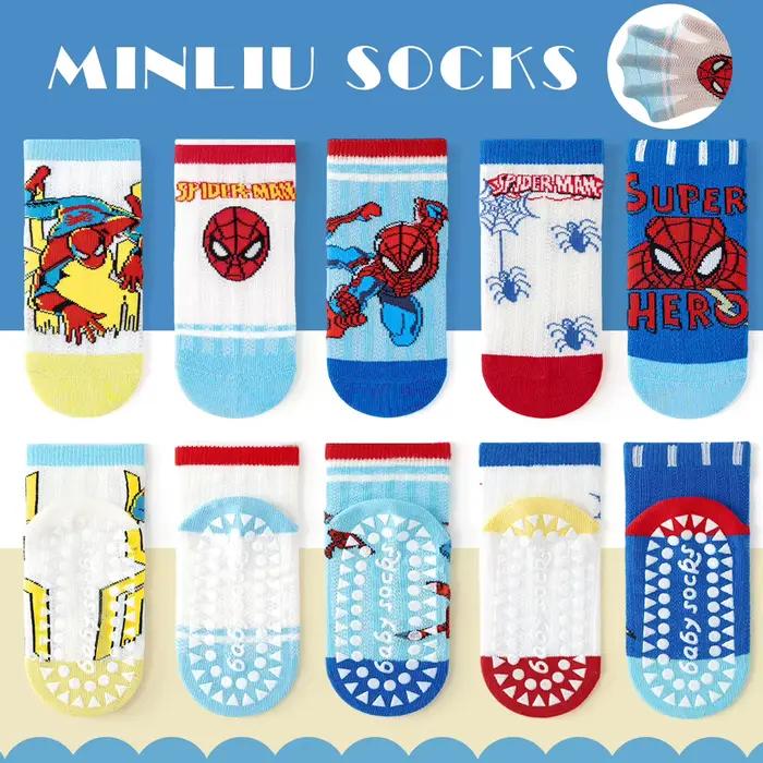 5 paires de chaussettes antidérapantes pour enfants, motif dessin animé Spiderman, pour bébés garçon