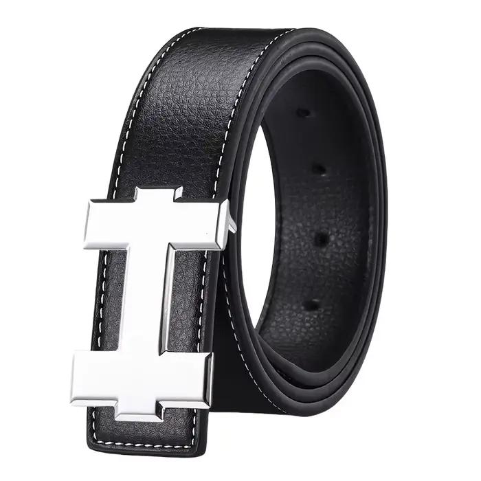 Ceinture décontractée à la mode de 3,3 cm avec boucle lisse argentée, ceinture de styliste pour homm