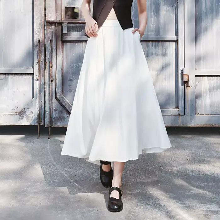 Jupe Femme Semir 2026 – Taille Élastique, Drapée, Fendue, Coupe Évasée, Style Décontracté Ample, Dou