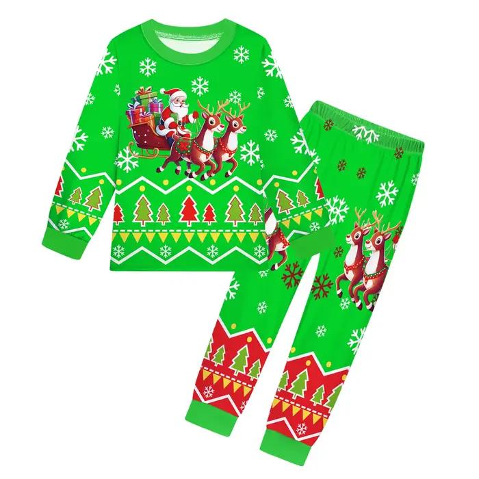 Pyjamas de noël père noël renne imprimé automne mode filles à manches longues t-shirt + pantalon 2 p