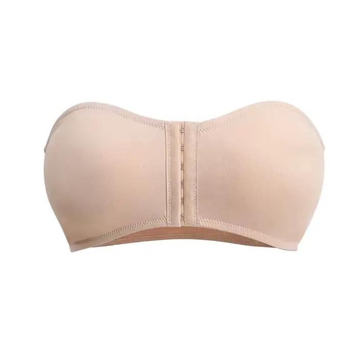 Soutien-gorge bandeau push-up sans bretelles à fermeture avant pour femme, grande taille, sans armat