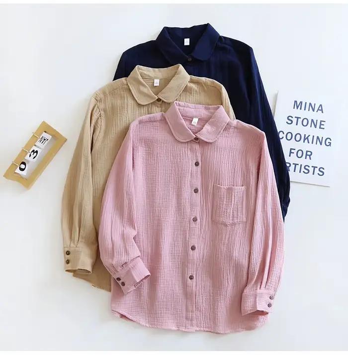Chemises et chemisiers à manches longues pour femmes, 100% coton, chic, décontracté, boutonné, print
