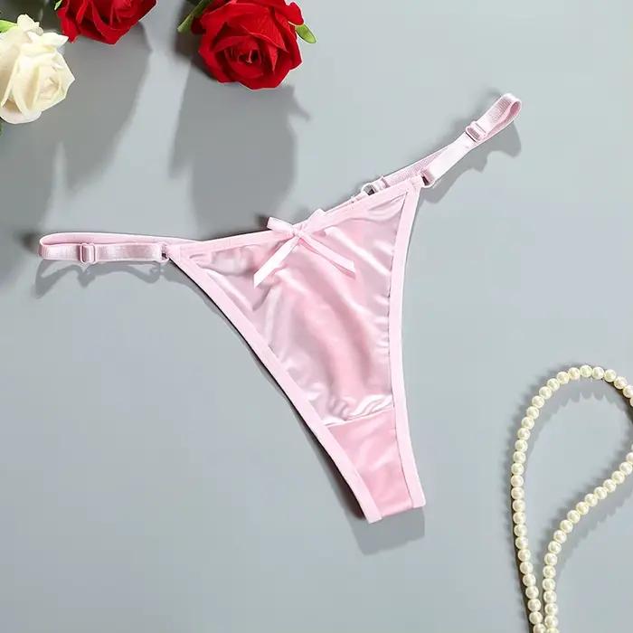 Femmes Sexy tache solide culottes confort taille basse petit nœud papillon bout à bout Bikini slips 
